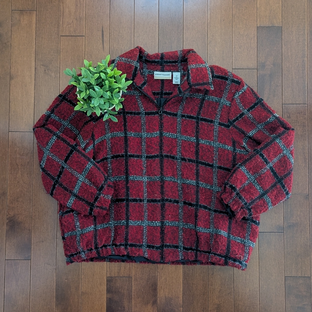 RED PLAID PRINT VINTAGE LIGHTWEIGHT FLANNEL JACKET